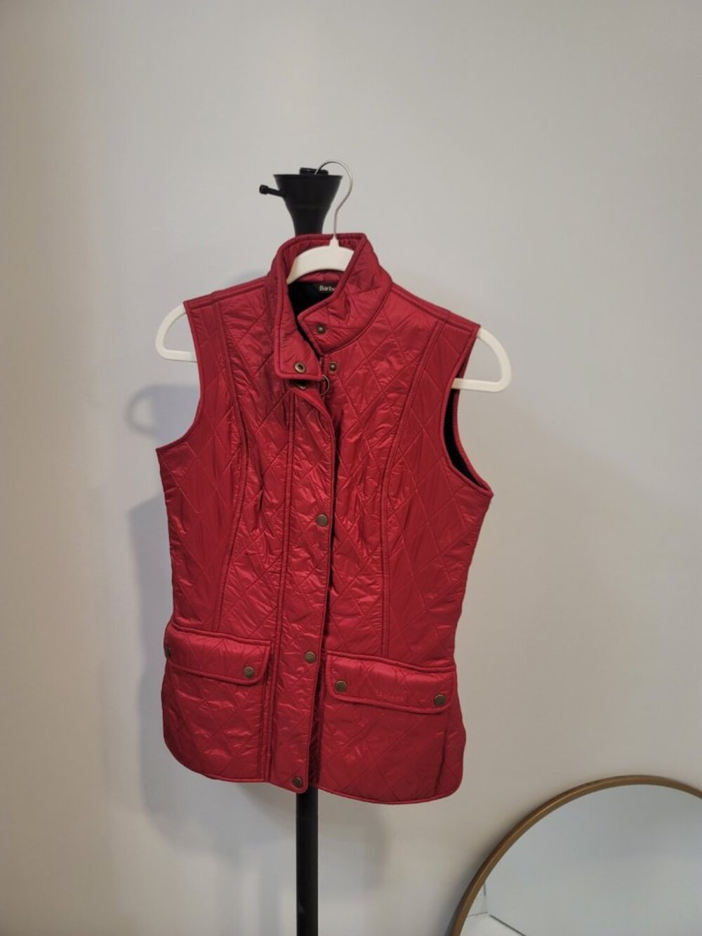 Barbour Wray Gilet Women’s Red Quilted Vest Fleece Lined Full Zip Size US-4 - Picture 2 of 8